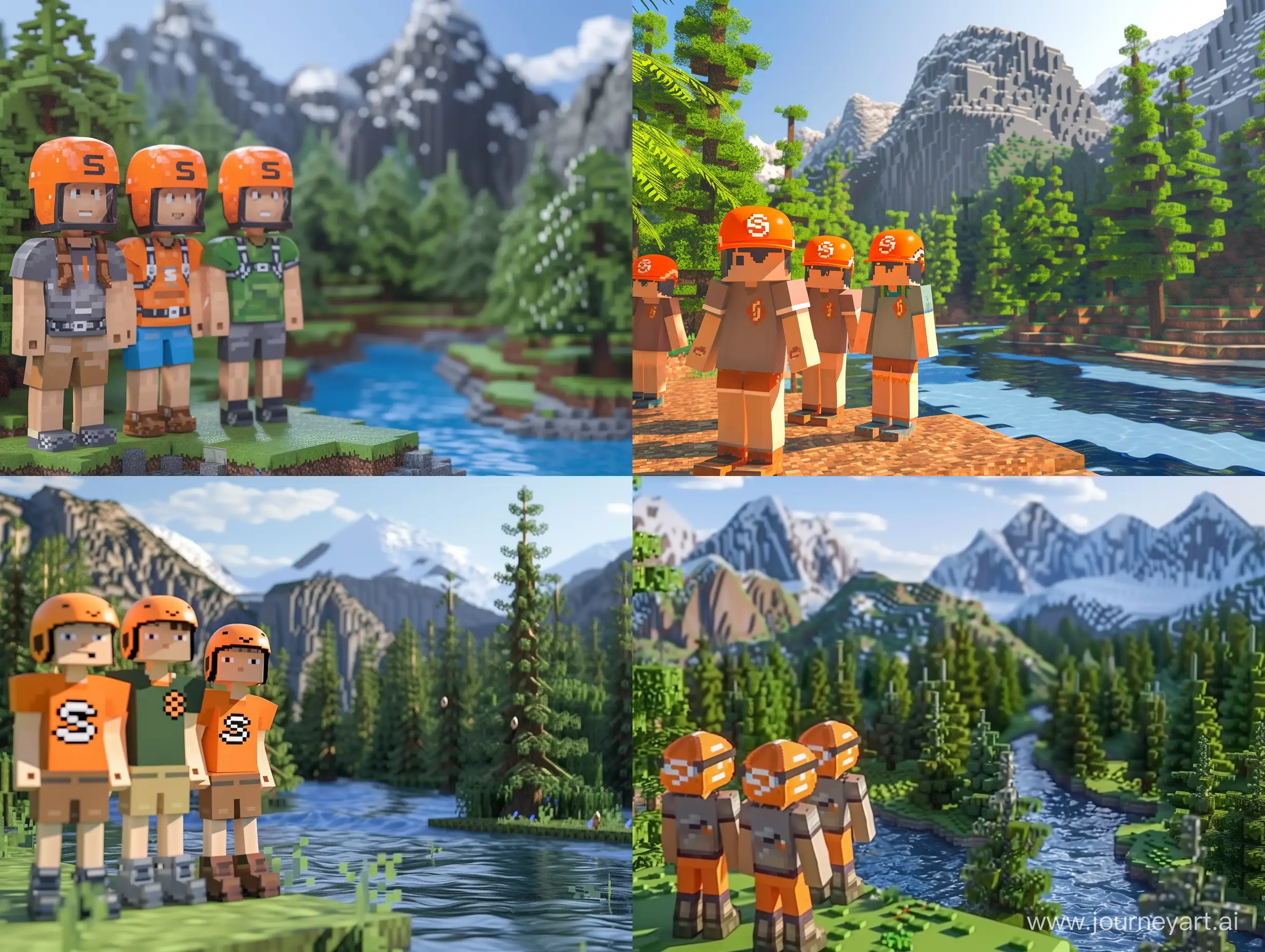 Group-of-Friends-Exploring-Minecraft-World-with-Nature-Scenery