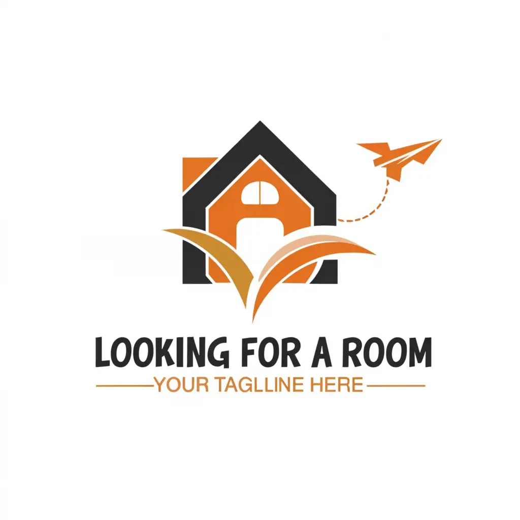 a logo design,with the text "Looking for a room", main symbol:Mansion and Paper Airplane,Moderate,be used in Real Estate industry,clear background
