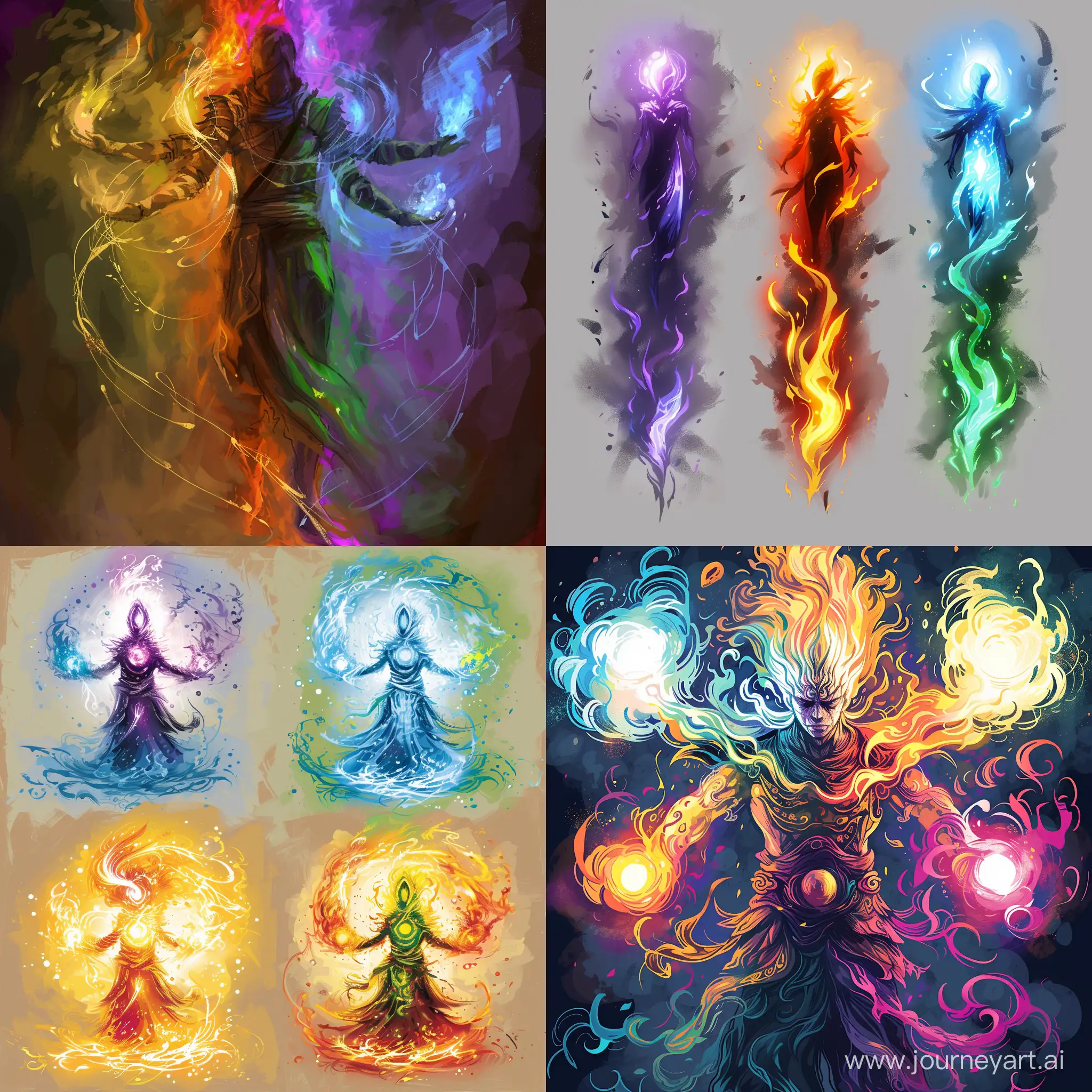 generate 4 types of protective aura. draw everything in the style of hand paint