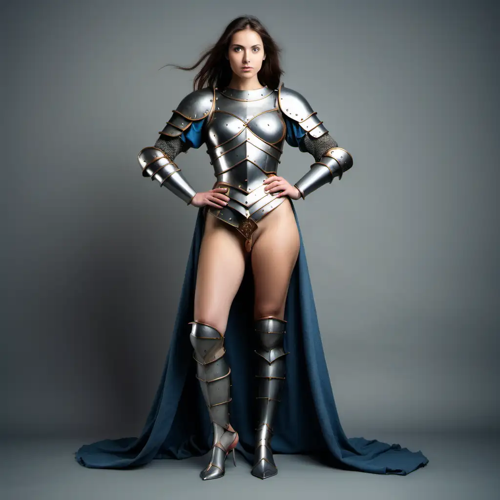 Elegant Woman in Medieval Armor Captivating FullBody Front View