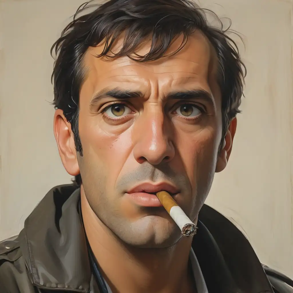 Adriano Celentano Portrait with Expressive Stance and Smoking Cigar