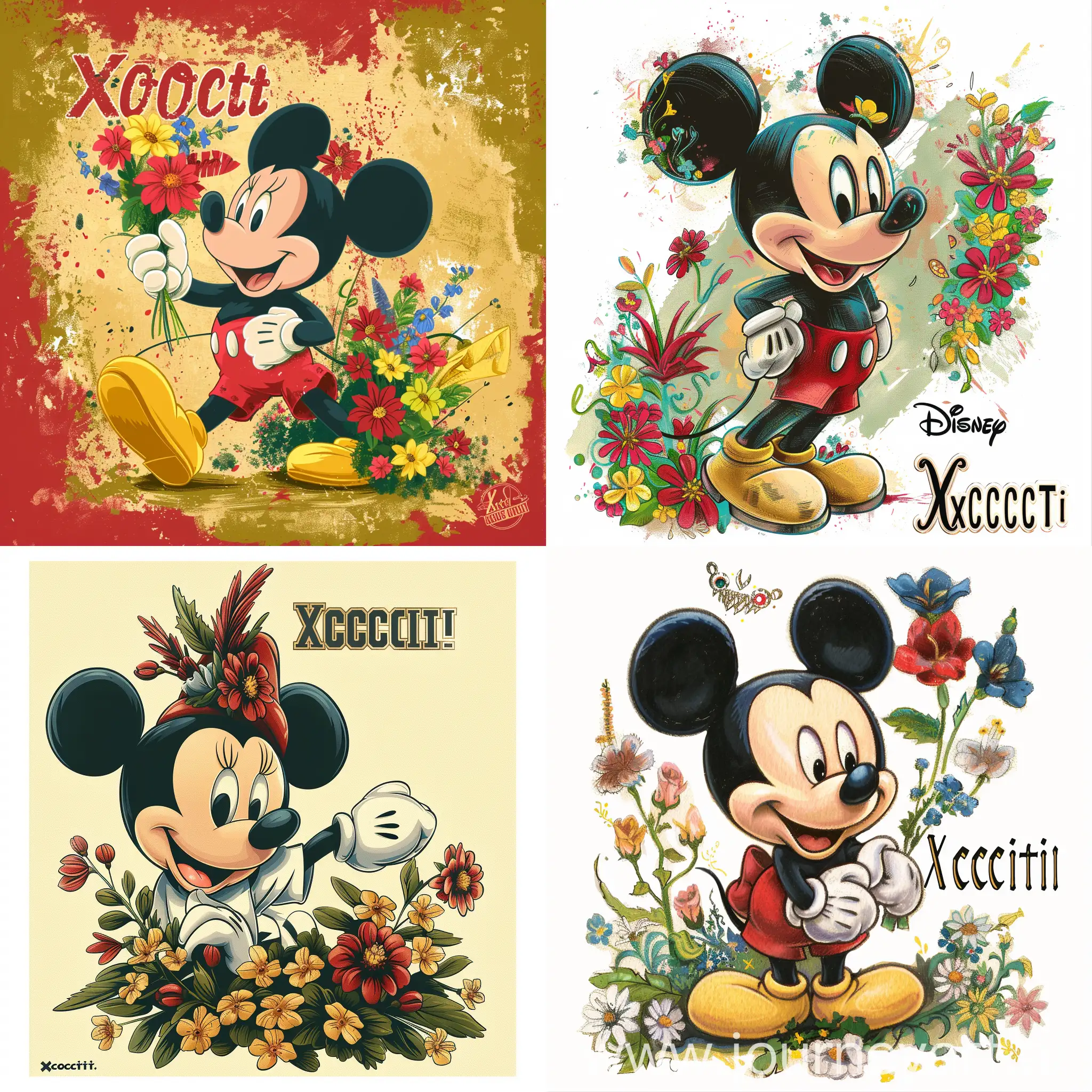 Imagen de Mickey con flores y el nombre de Xochitl