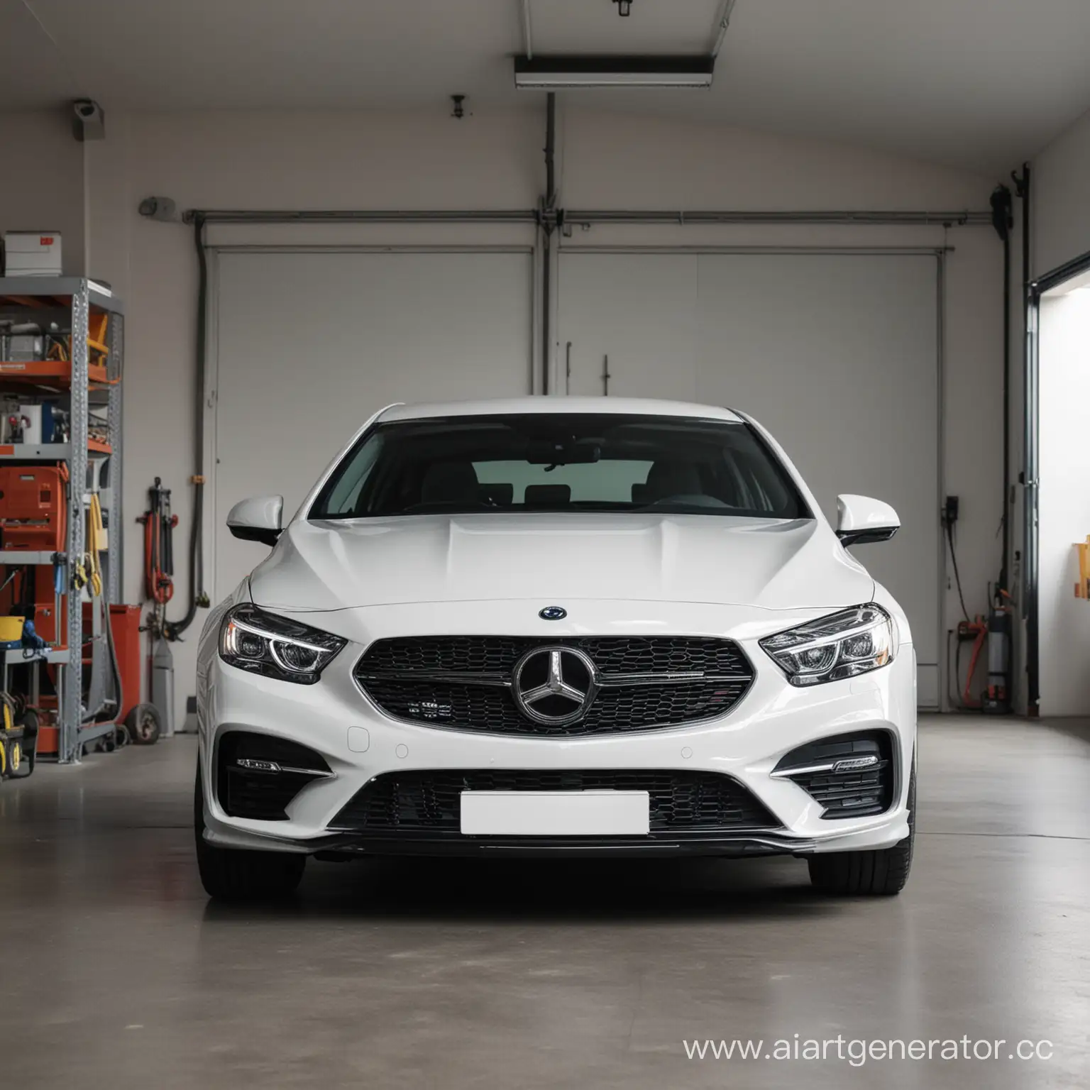 Brand-New-Car-Parked-in-Garage-Front-View