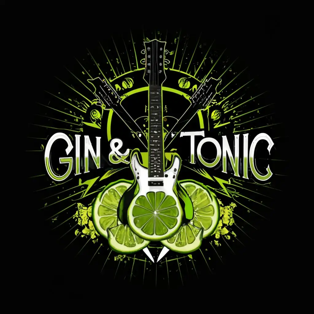 a logo design,with the text 'GIN 
'N 
TONIC', main symbol:Band logo with lime wedge with guitar,complex,be used in Entertainment industry,clear background