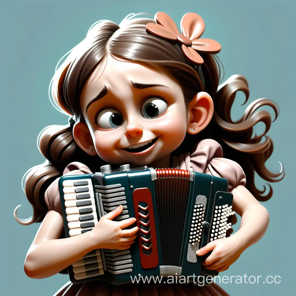 A young girl hugs an accordion
