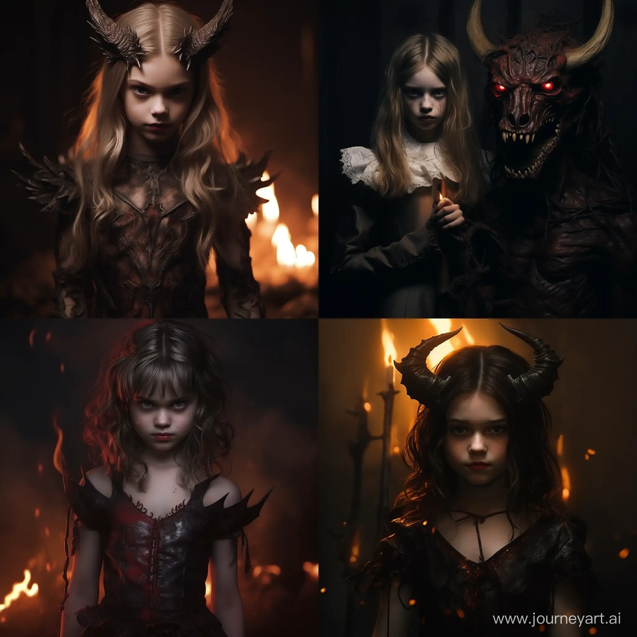 ﻿@Midjourney ﻿ a little Demon girl called Lucan she is the daughter of the grand devil in the hell