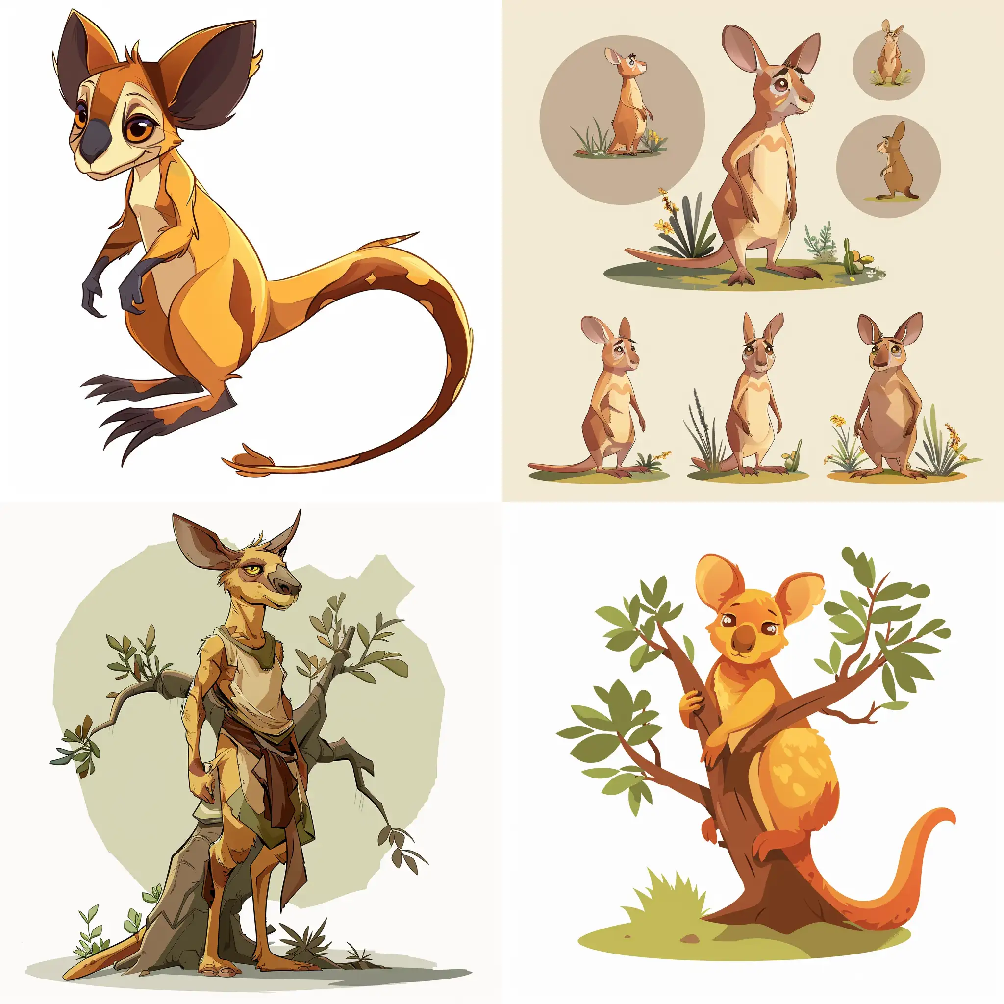 Goodfellow's Tree-kangaroo, cartoon, anime style, Character Sheet,no shadows, flat vector