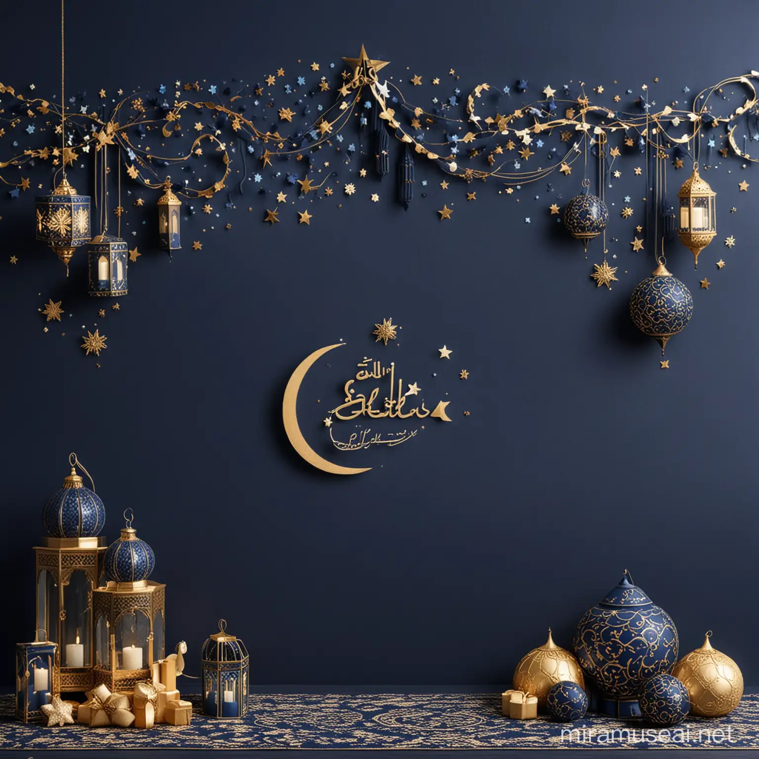 Eid alFitr Celebration with Islamic Navy Blue Decorations