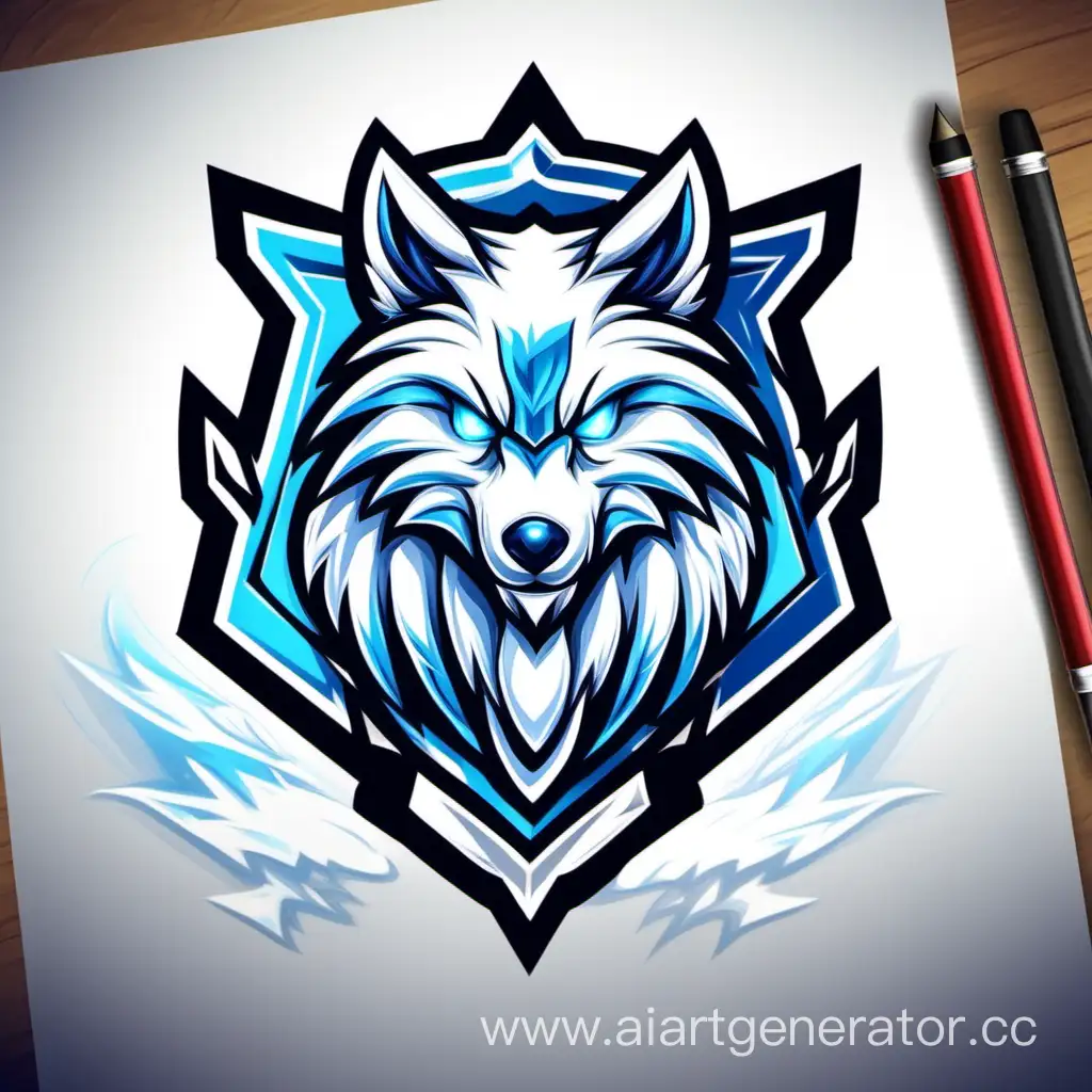 Нарисуй логотип киберспортивной команды Team Ice талисман команды снежный волк