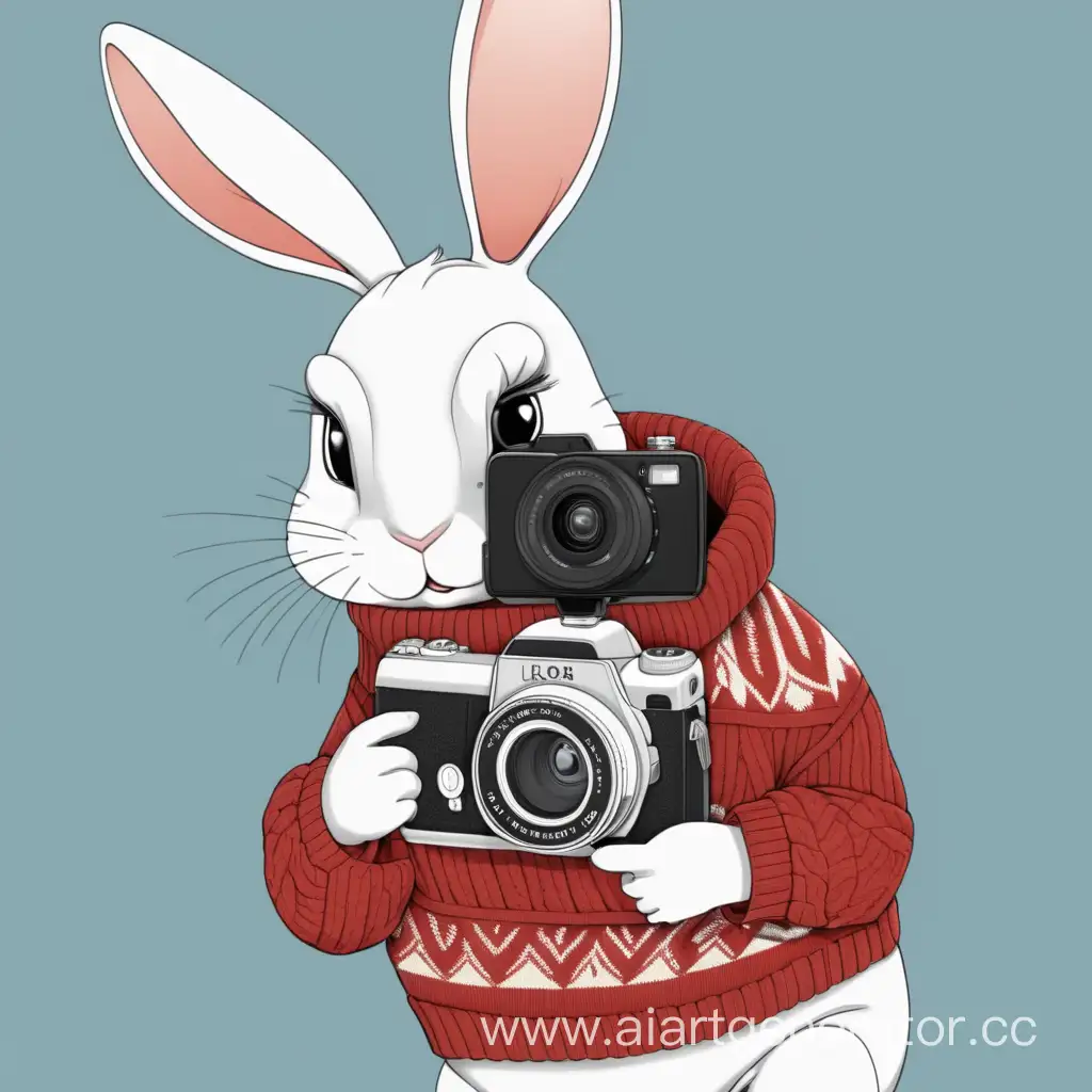 Adorable-Rabbit-Captured-in-a-Cozy-Sweater-with-Camera