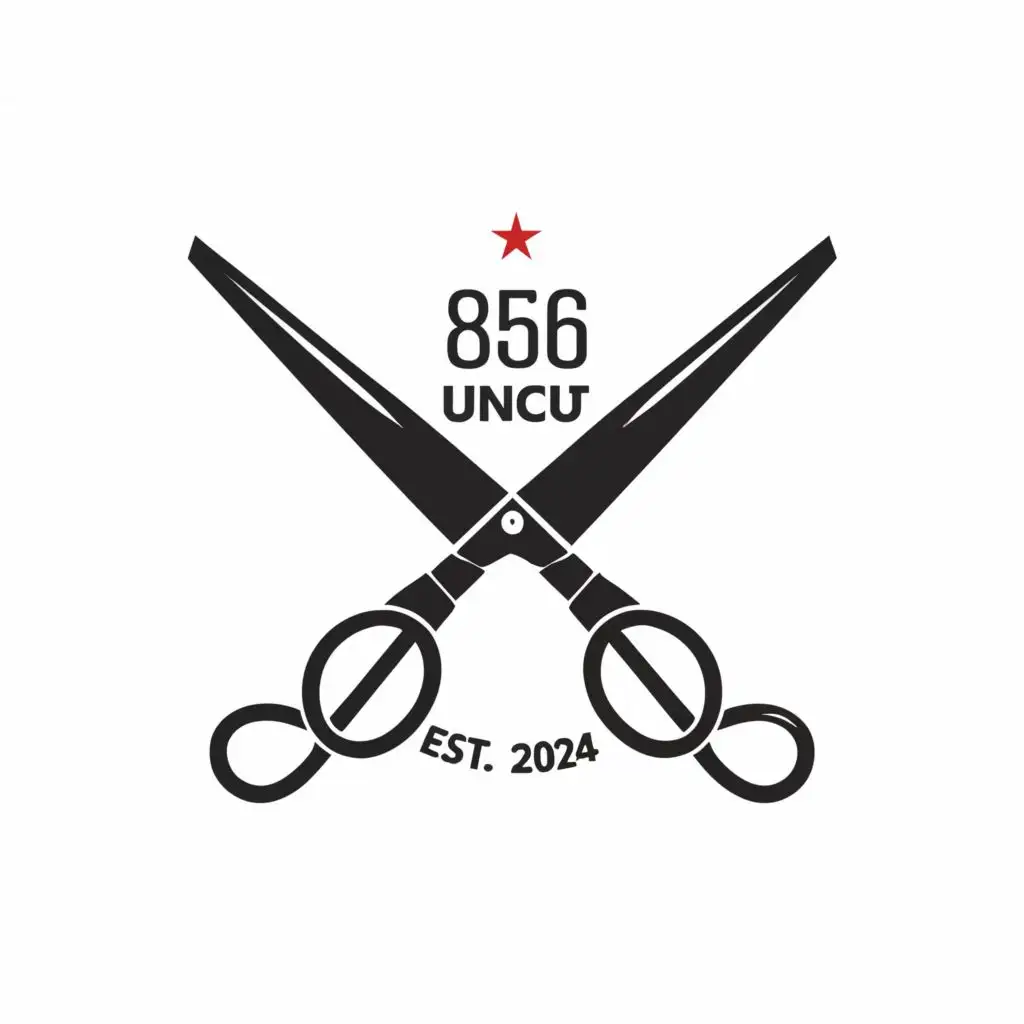 logo, Scissors that has a cancel sign over it and “est. 2024”, with the text "856 UNCUT", typography, be used in Entertainment industry