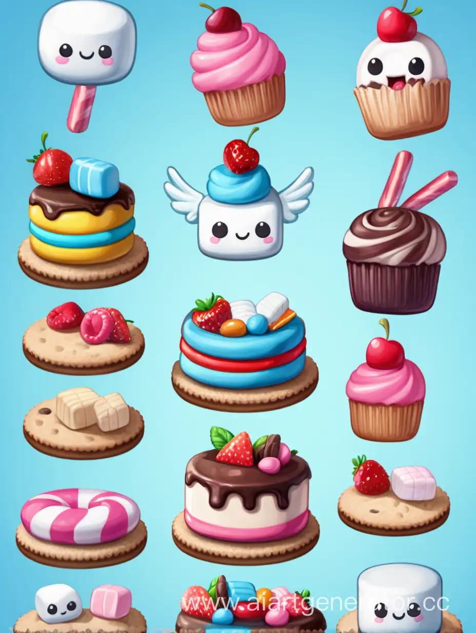 Создай несколько летающих платформ для джамперной игры 2д в виде сладостей (тортики, печенье, зефир и тд.)