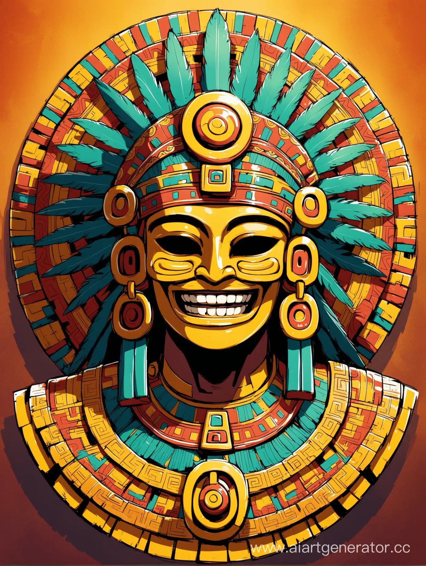 Smiling-Aztec-God-Wearing-Ornate-Mask