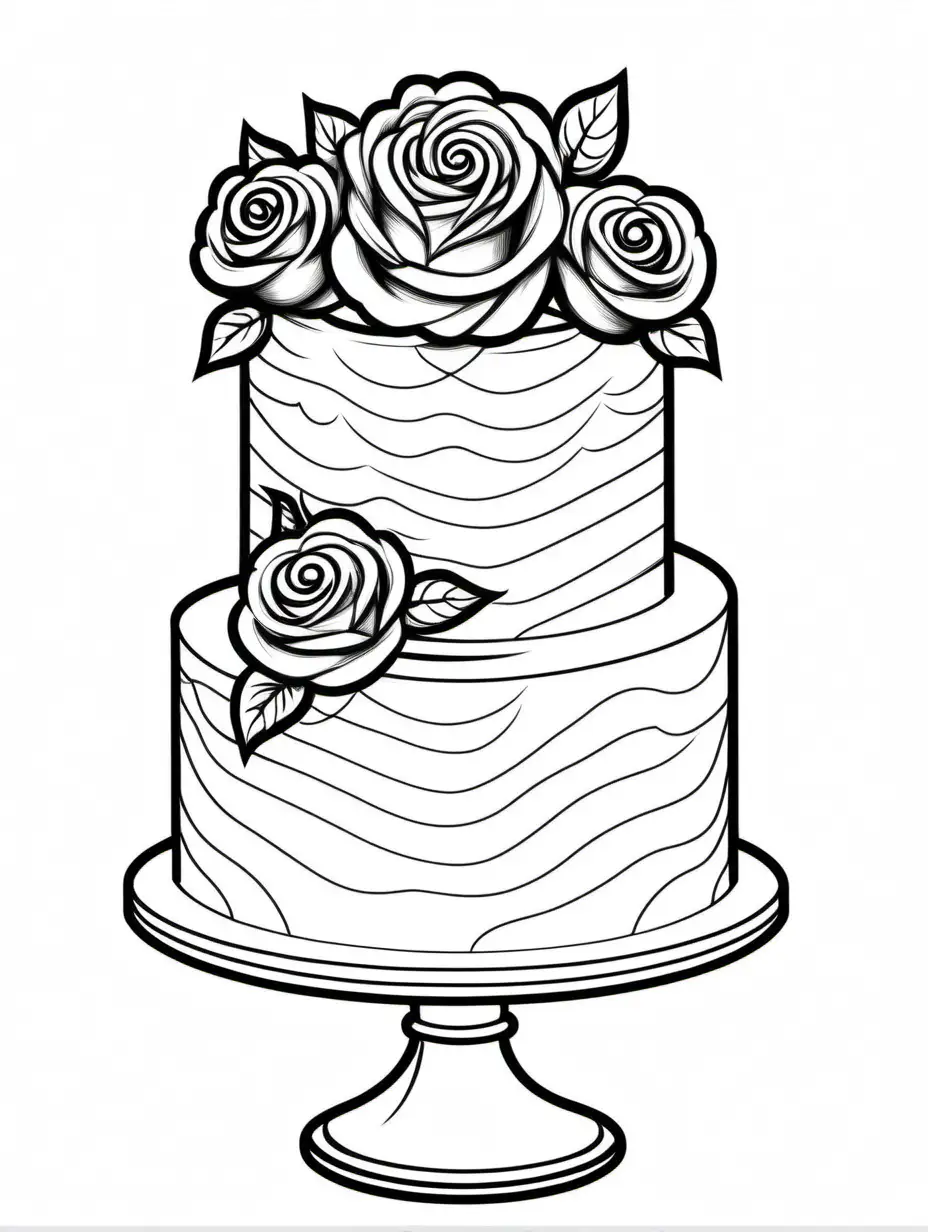 Elegant Black and White Rosethemed Cake Coloring Page