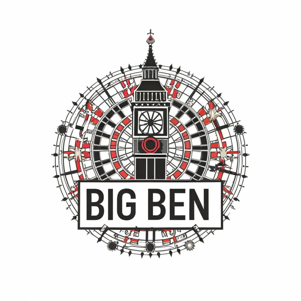 a logo design,with the text "Big Ben", main symbol:Big Ben, Darts,complex,clear background