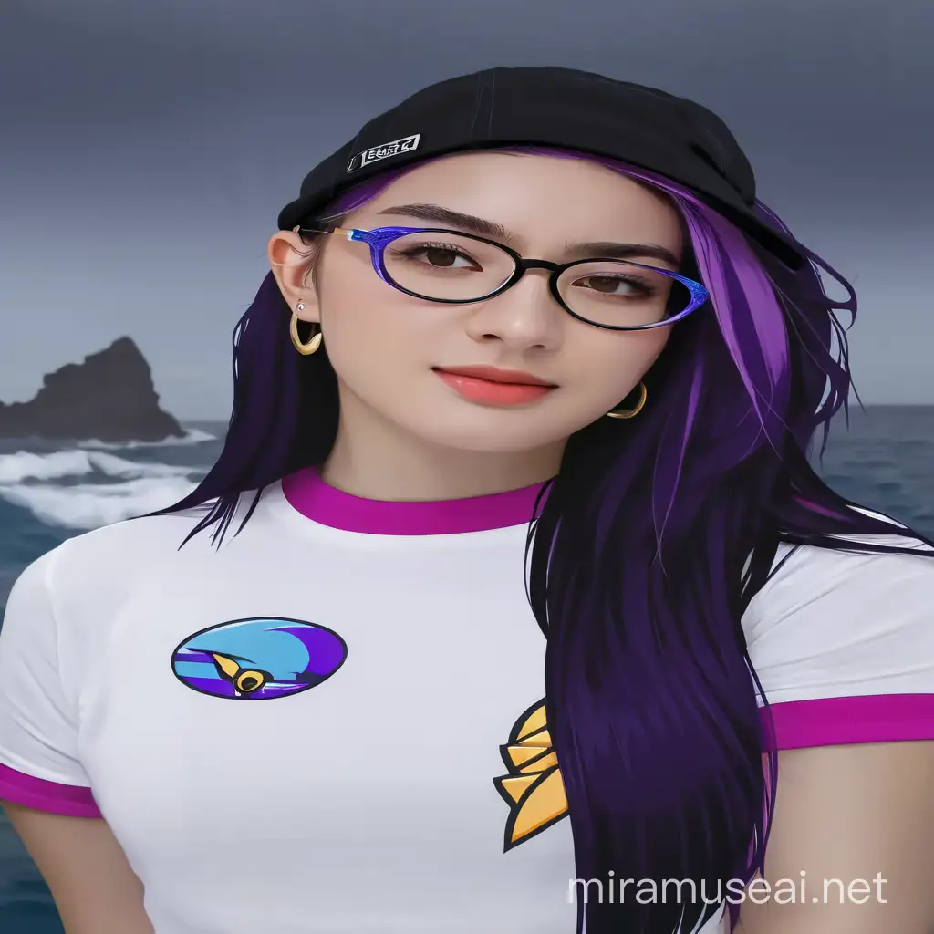 Sea Ylava with Purple Hair and Black Glasses Wearing a Cap