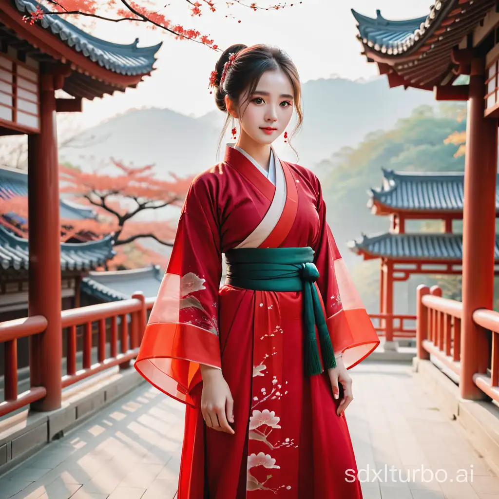A young woman dressed in red Hanfu