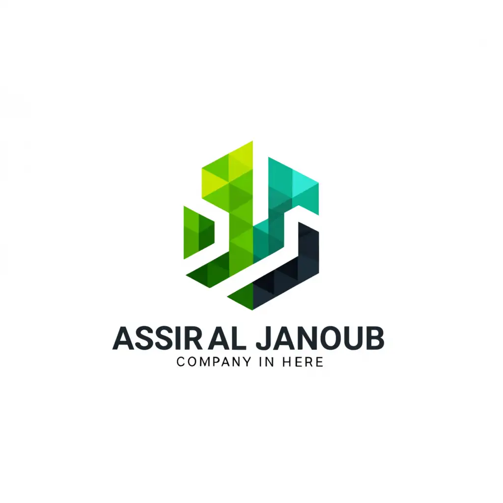 a logo design,with the text "Asir Al-janoub", main symbol:A stylized building silhouette: This represents the construction aspect of the company.
A growth chart or mountain range: This symbolizes progress, development, and reaching new heights, reflecting the company's success in various projects.
The building silhouette is formed by two overlapping triangular shapes, creating a dynamic and modern look.
The triangles could be colored in a gradient of blue and green, representing trust, growth, and the natural beauty of the Asir region.
The growth chart or mountain range is integrated within the building silhouette. It could be depicted as a series of ascending lines or peaks colored in a contrasting color like gold, symbolizing achievement and value.
The company name "Asir Aljanoub" can be written in a clean, modern Arabic font placed below the symbol.,Moderate,be used in Construction industry,clear background