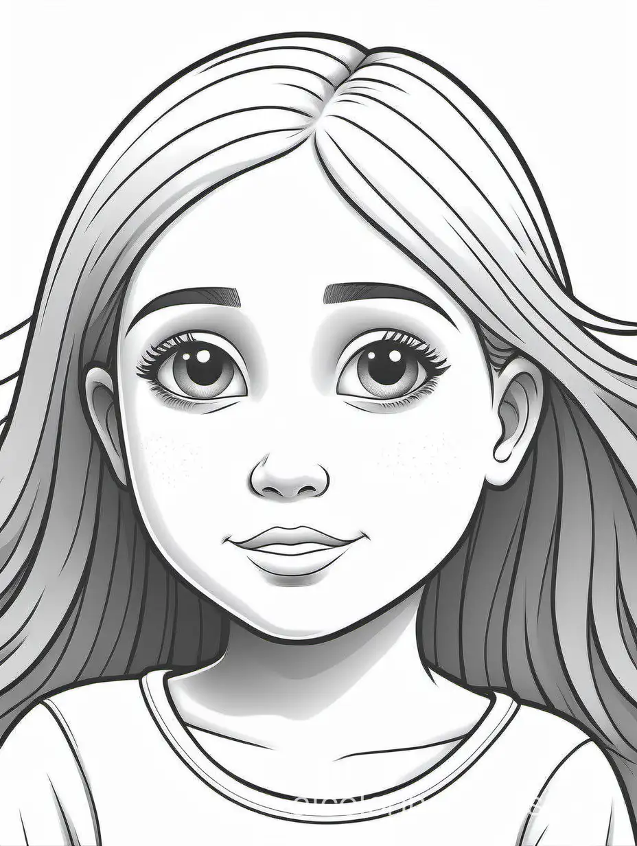 cheerful grayscale coloring page sad girl, Coloring Page, black and white, line art, white background, Simplicity, Ample White Space. The background of the coloring page is plain white to make it easy for young children to color within the lines. The outlines of all the subjects are easy to distinguish, making it simple for kids to color without too much difficulty