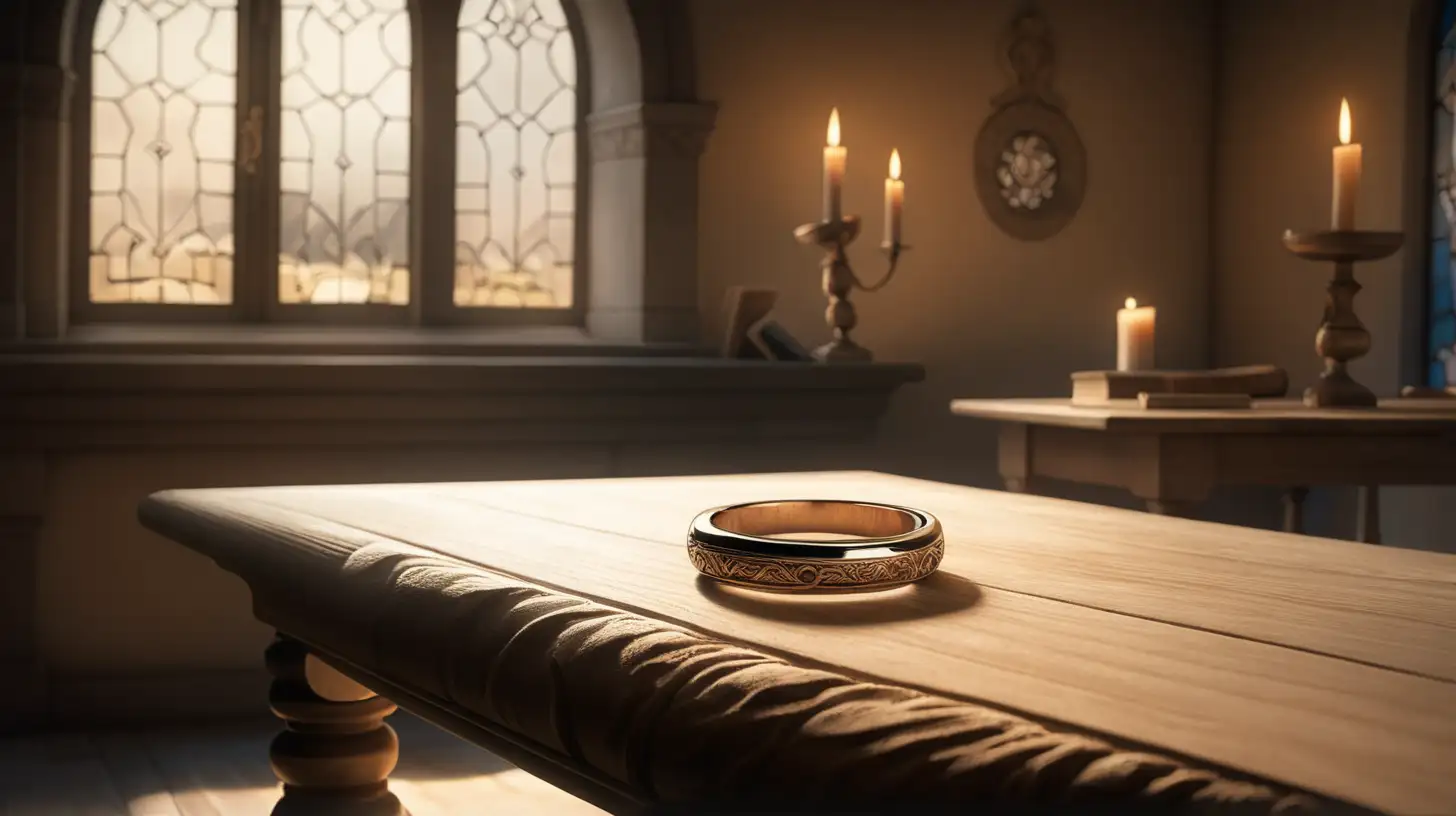 Ancient Wooden Table with Illuminated Ring