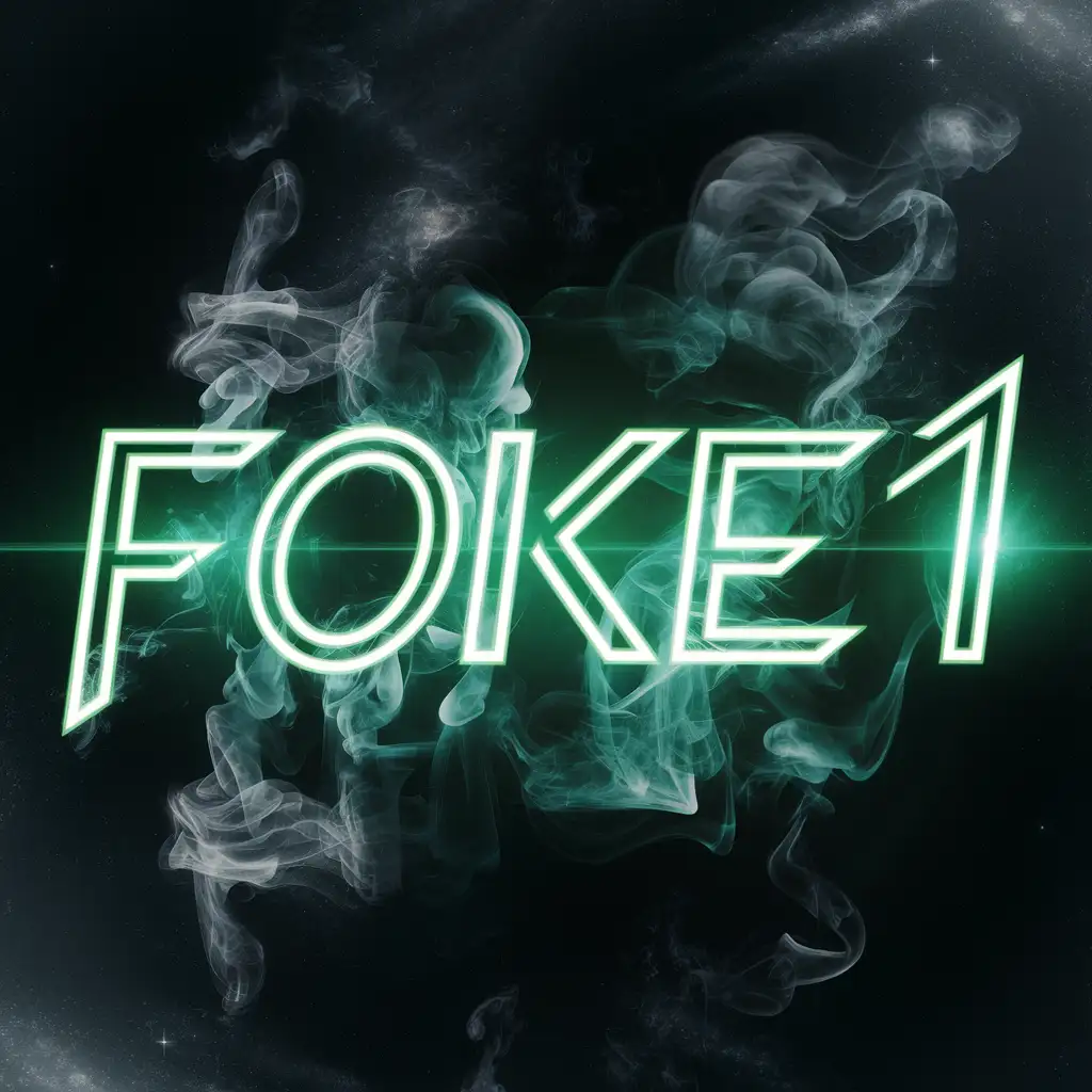 Neon green inscription F0KE1 smoke background
