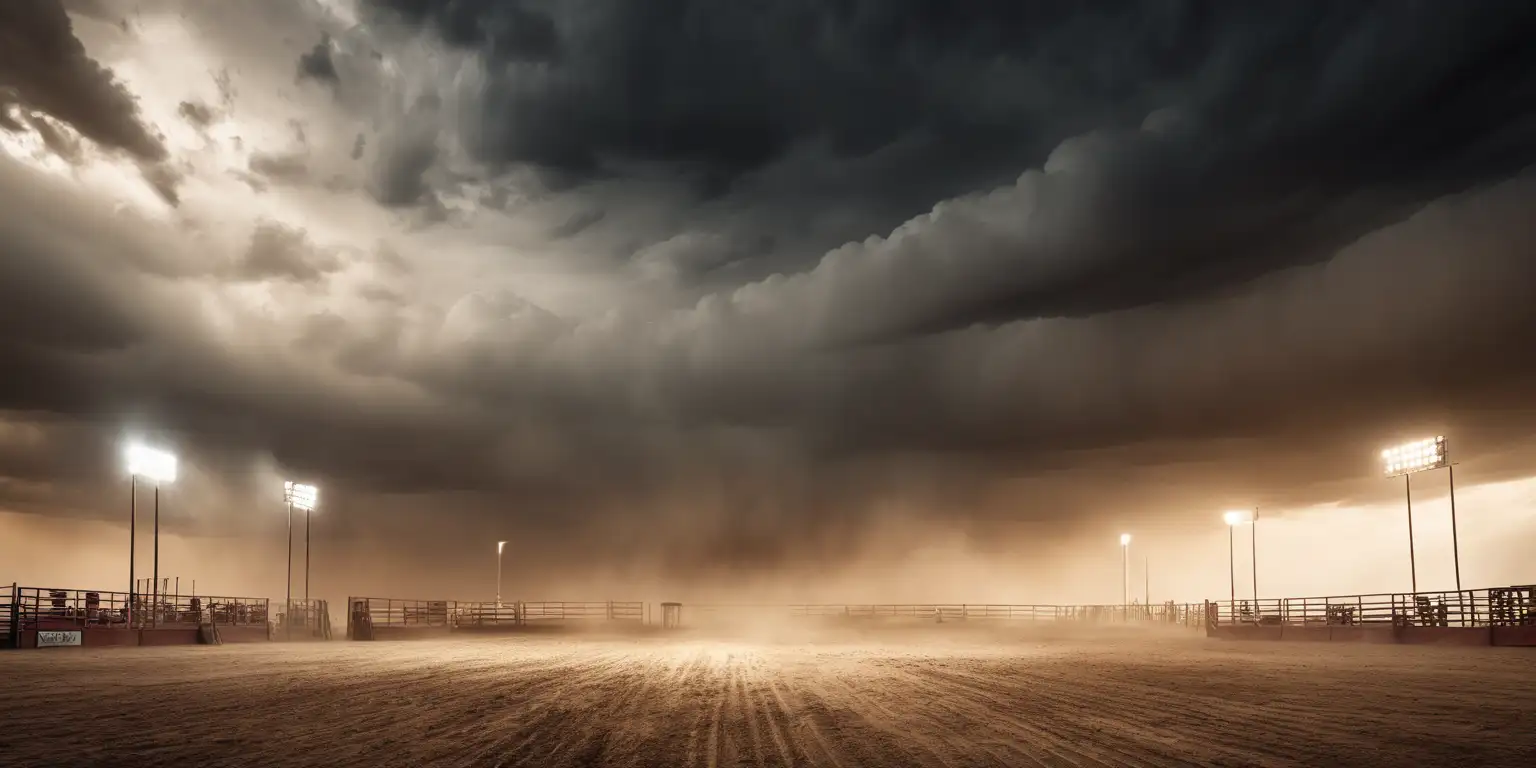 Desolate Rodeo Arena Under Fiery Stormy Sky