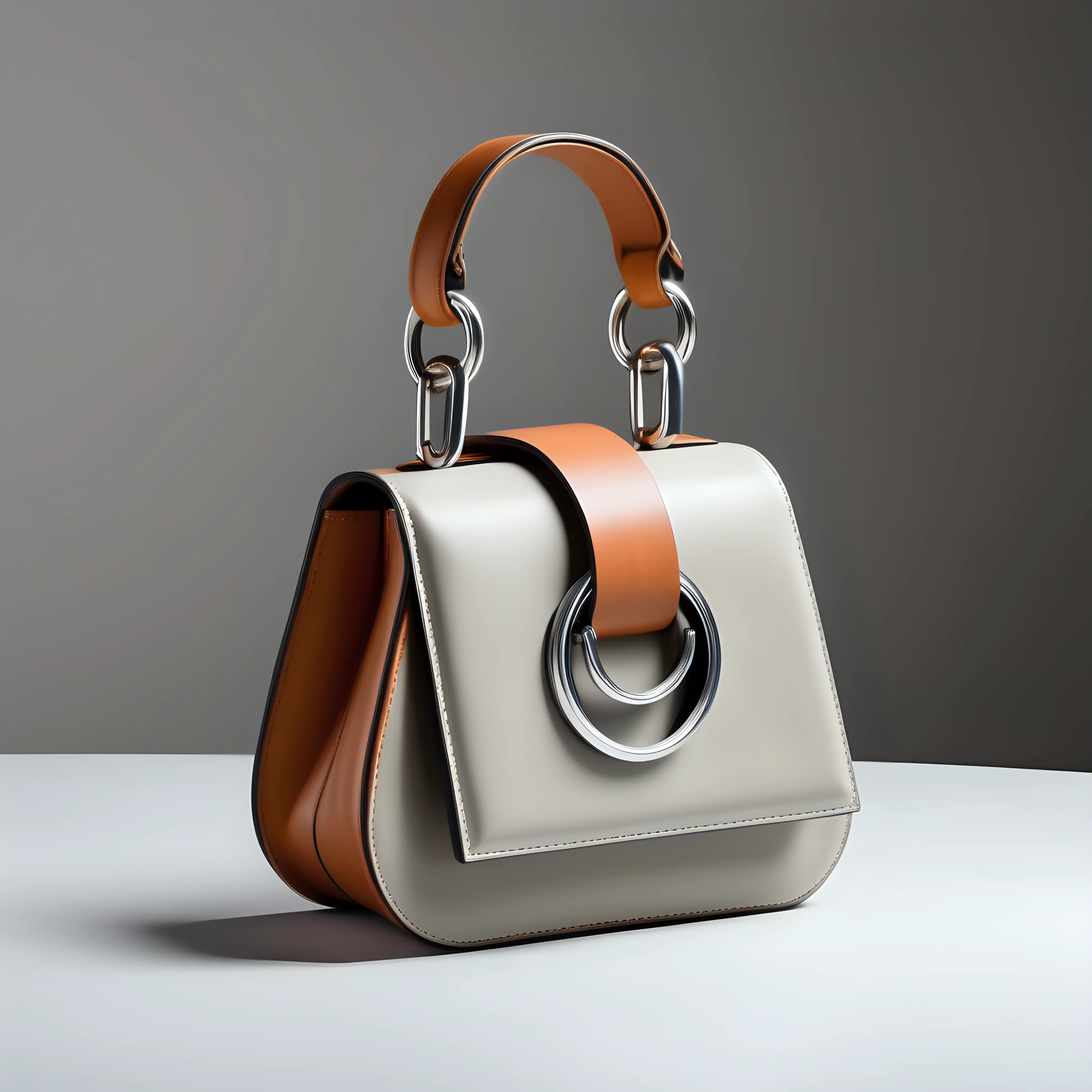 Optical illusione inspired luxury small leather bag - one handle - innovative shape - metal buckle - frontal view - neutral colors 