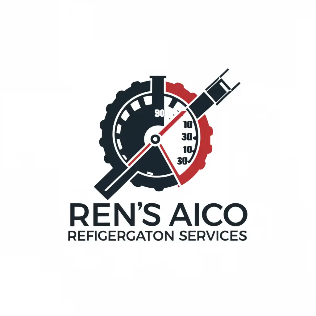 a logo design,with the text "Ren's Aircon and Refrigeration Services", main symbol:clamp ammeter, manifold gauge,complex,be used in Technology industry,clear background
