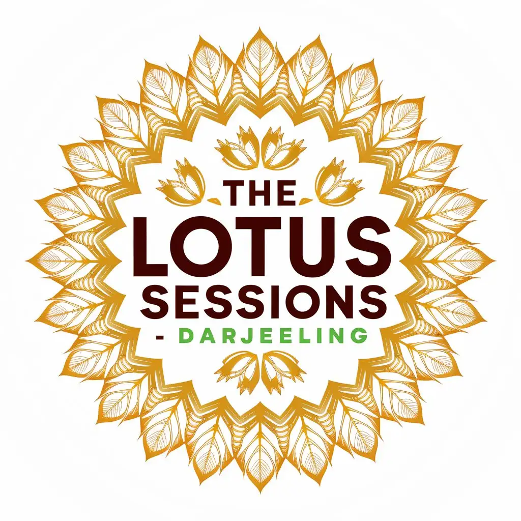 logo, Tea plants mandala, with the text "The Lotus Sessions - Darjeeling", typography, be used in Travel industry