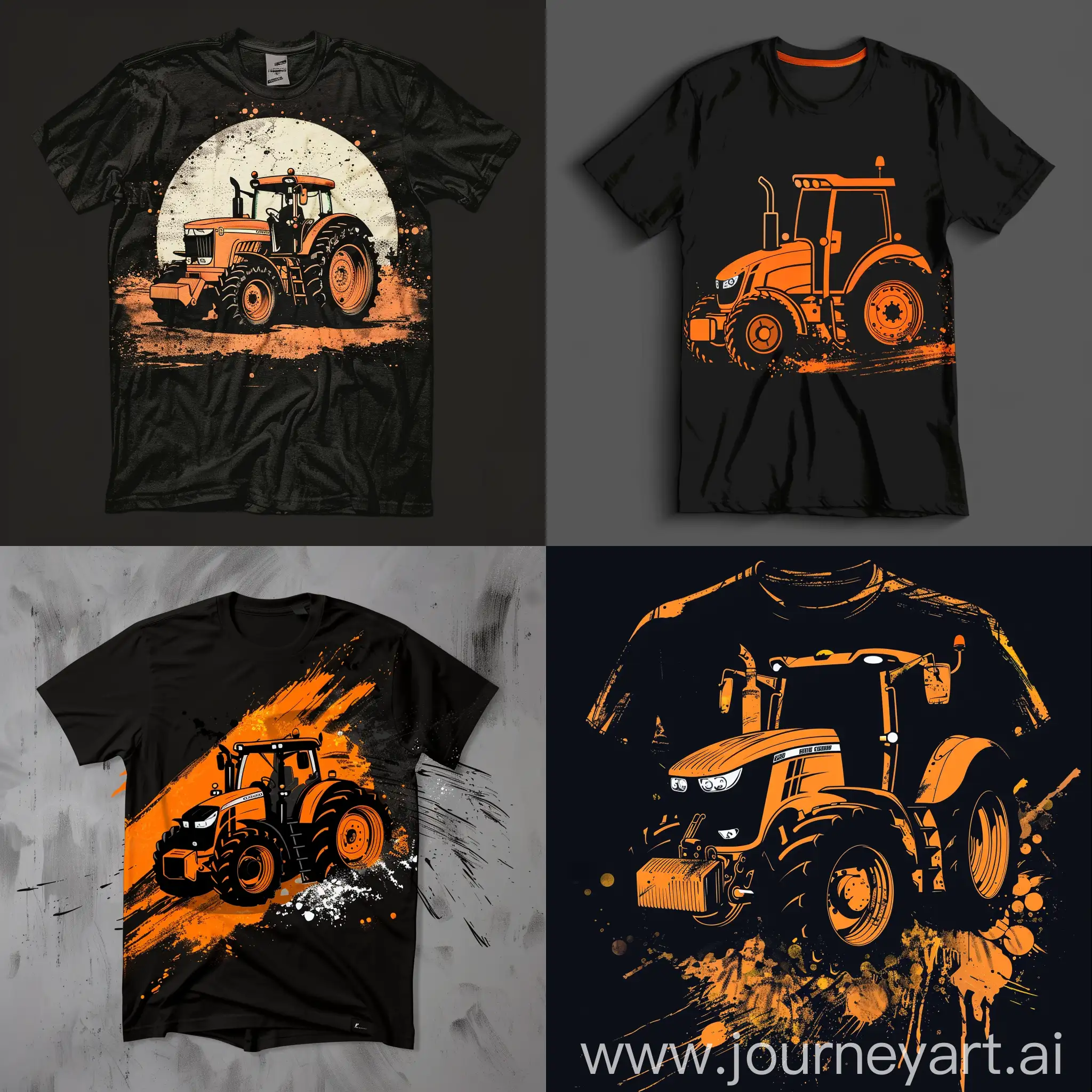 Stylish-Black-TShirt-Design-with-Orange-Tractor-Graphic