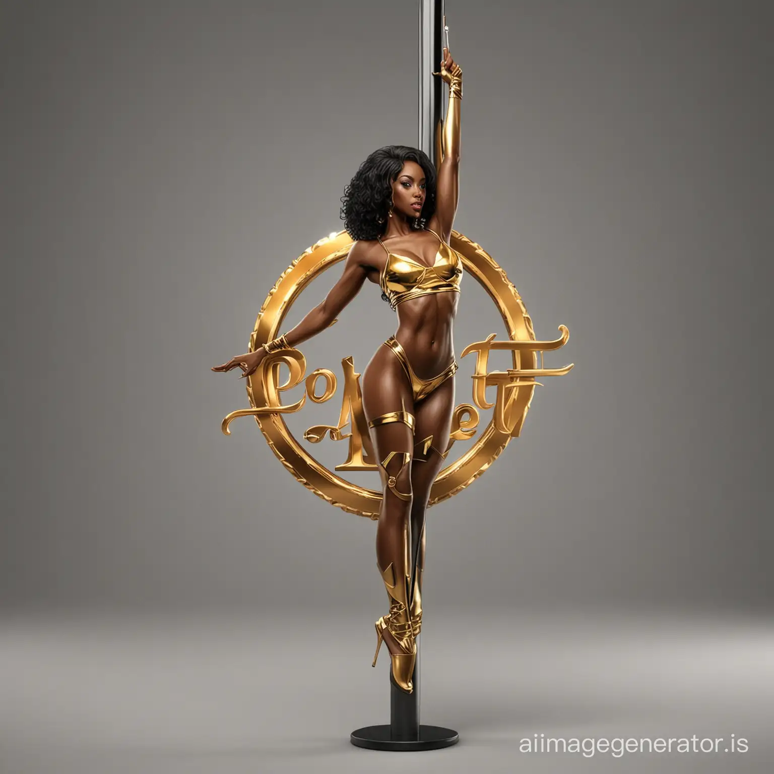 Elegant-Metallic-3D-Logo-Pole-Fit-101-Featuring-a-Sexy-Black-Woman-in-Gold-and-Black-Theme