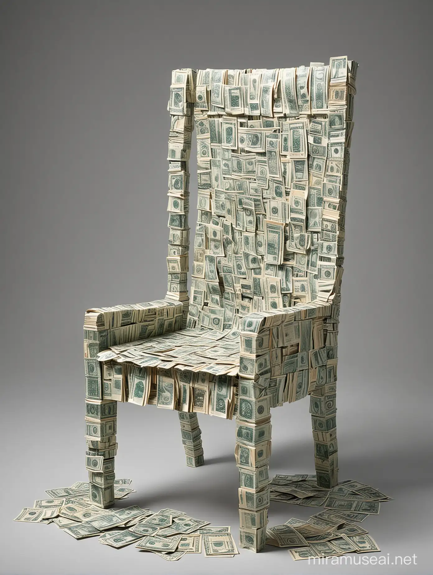 a chair made of banknotes