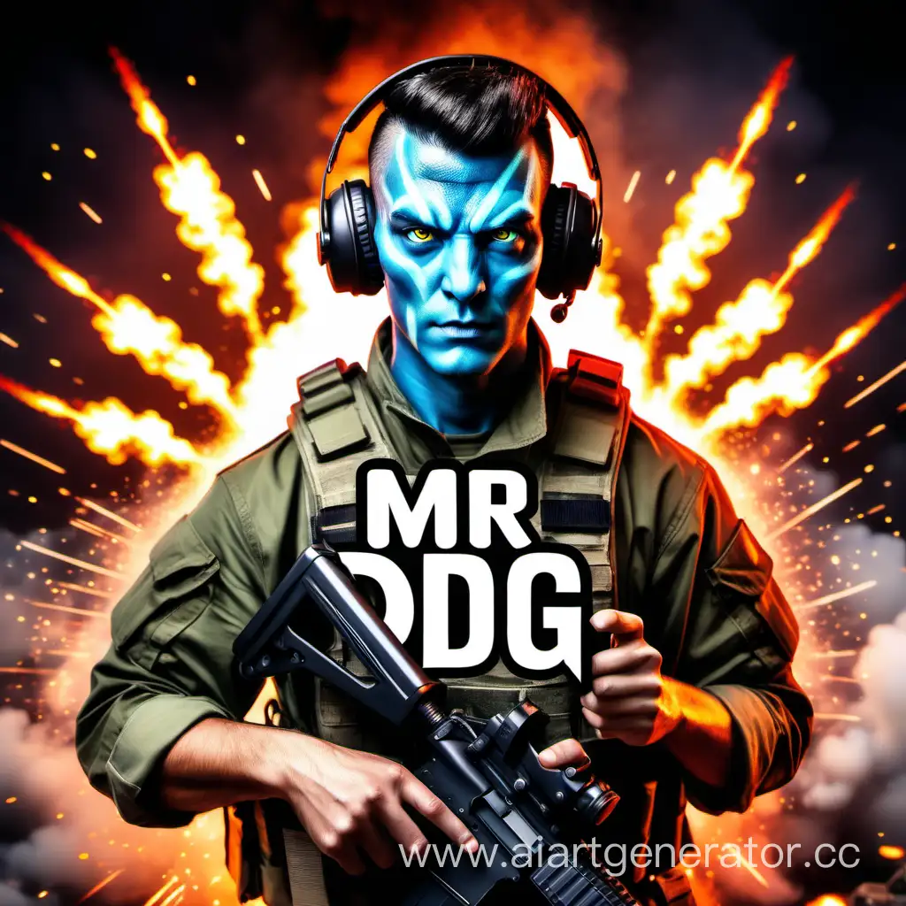 Аватар  на ютуб канал военный геймер в ярком взрывном стиле на фоне надпись Mr Dog