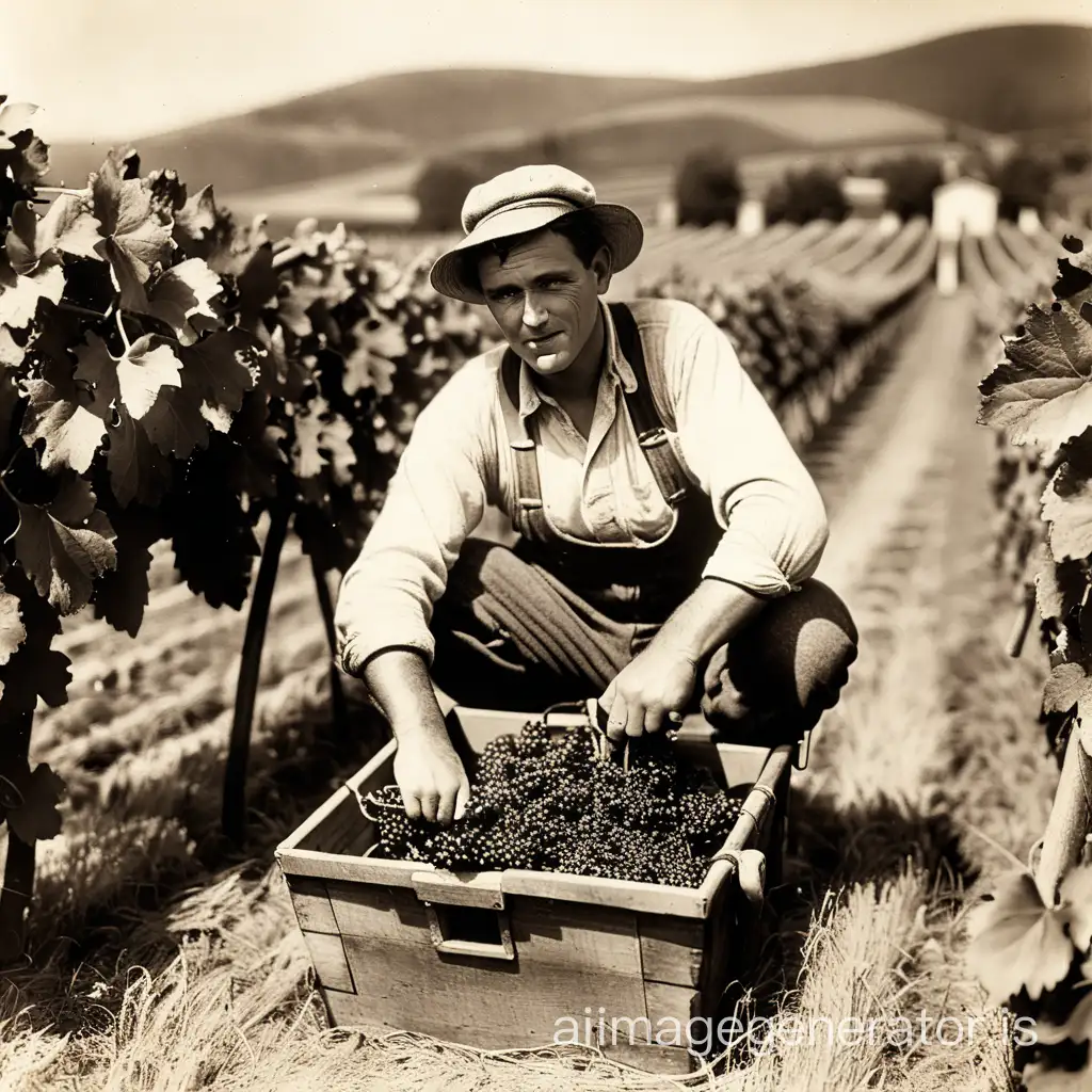 1930-Winemaker-Harvesting-Grapes-Vintage-Agriculture-Scene