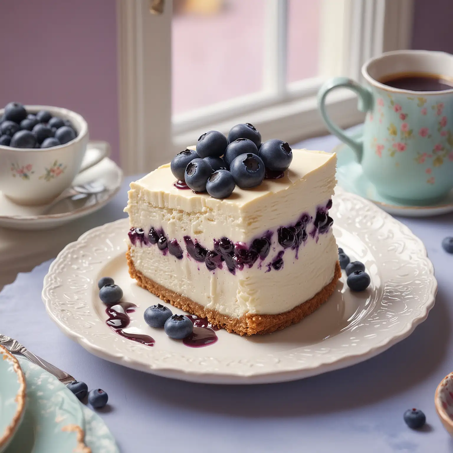 Blueberry Cheesecake Delight Irresistible NoBake Treat in a Charming Cafe Ambiance