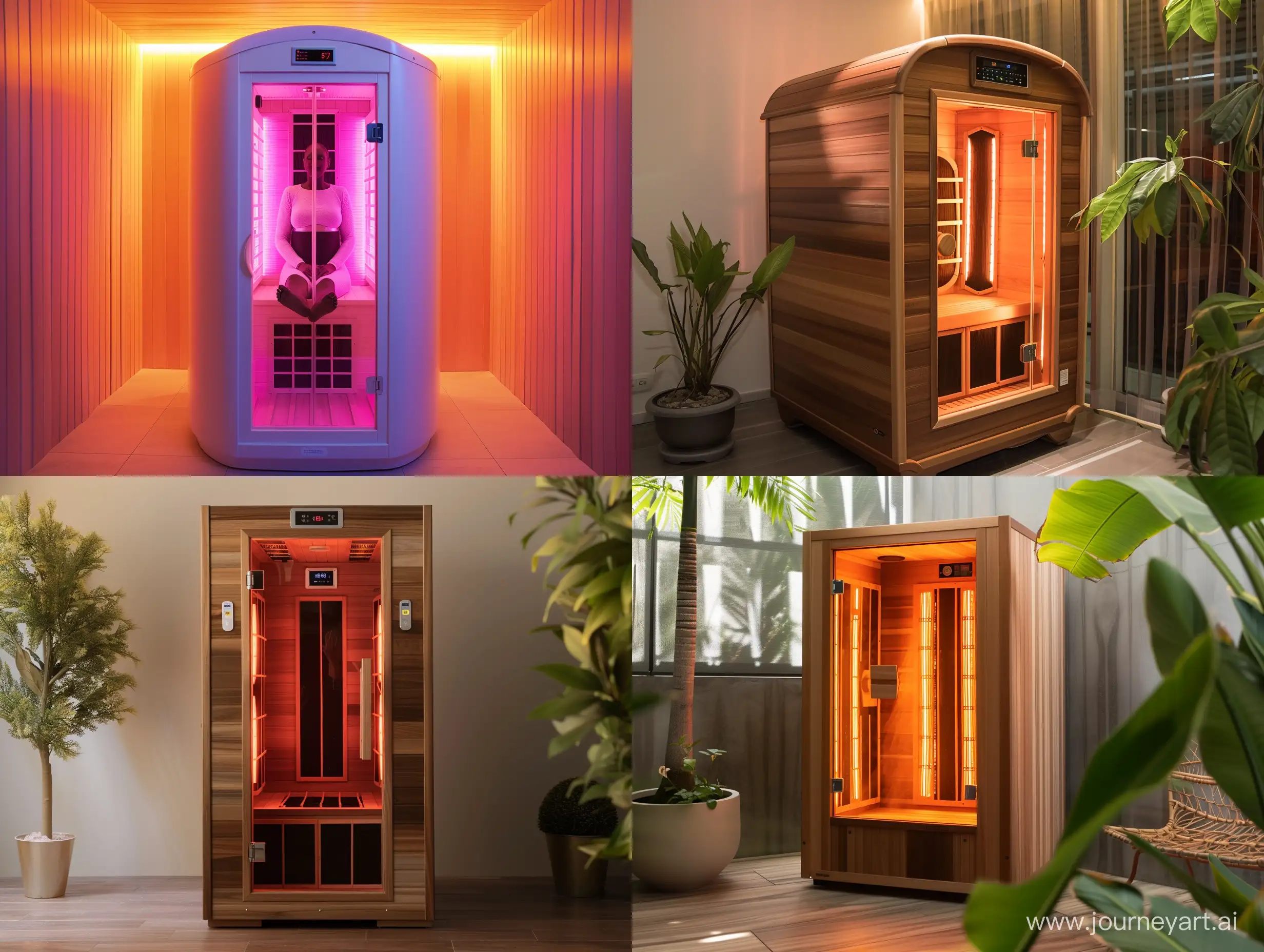 picture of someone in a infrared sauna, in a professional photograph shot