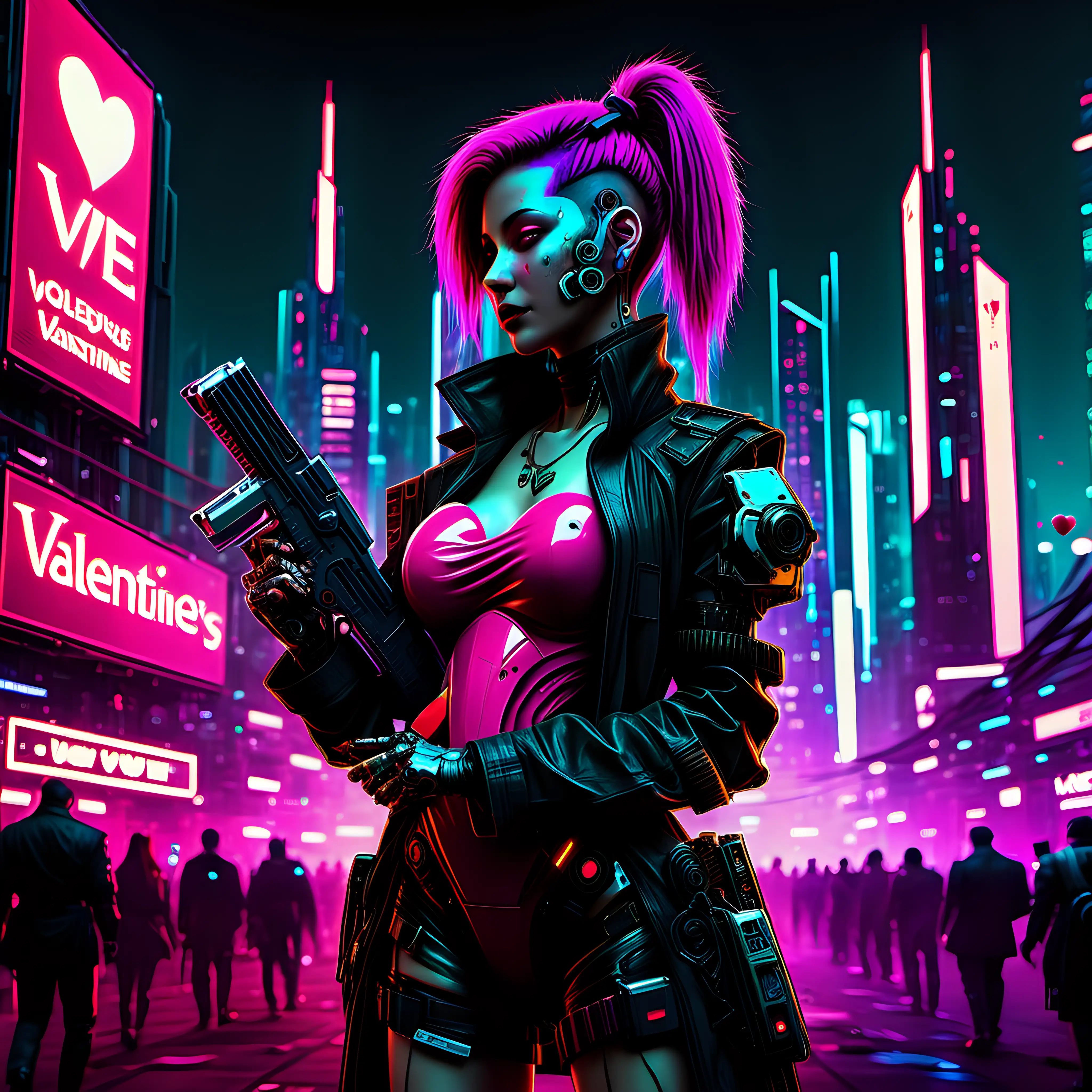 Futuristic Cyberpunk Love in a Neon Cityscape