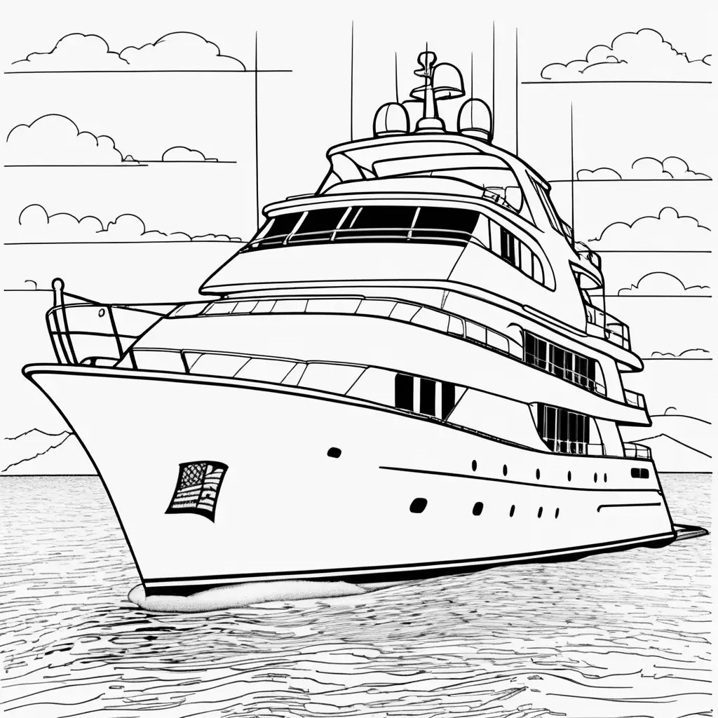 Luxurious Motor Yacht Coloring Page for Relaxation and Creativity