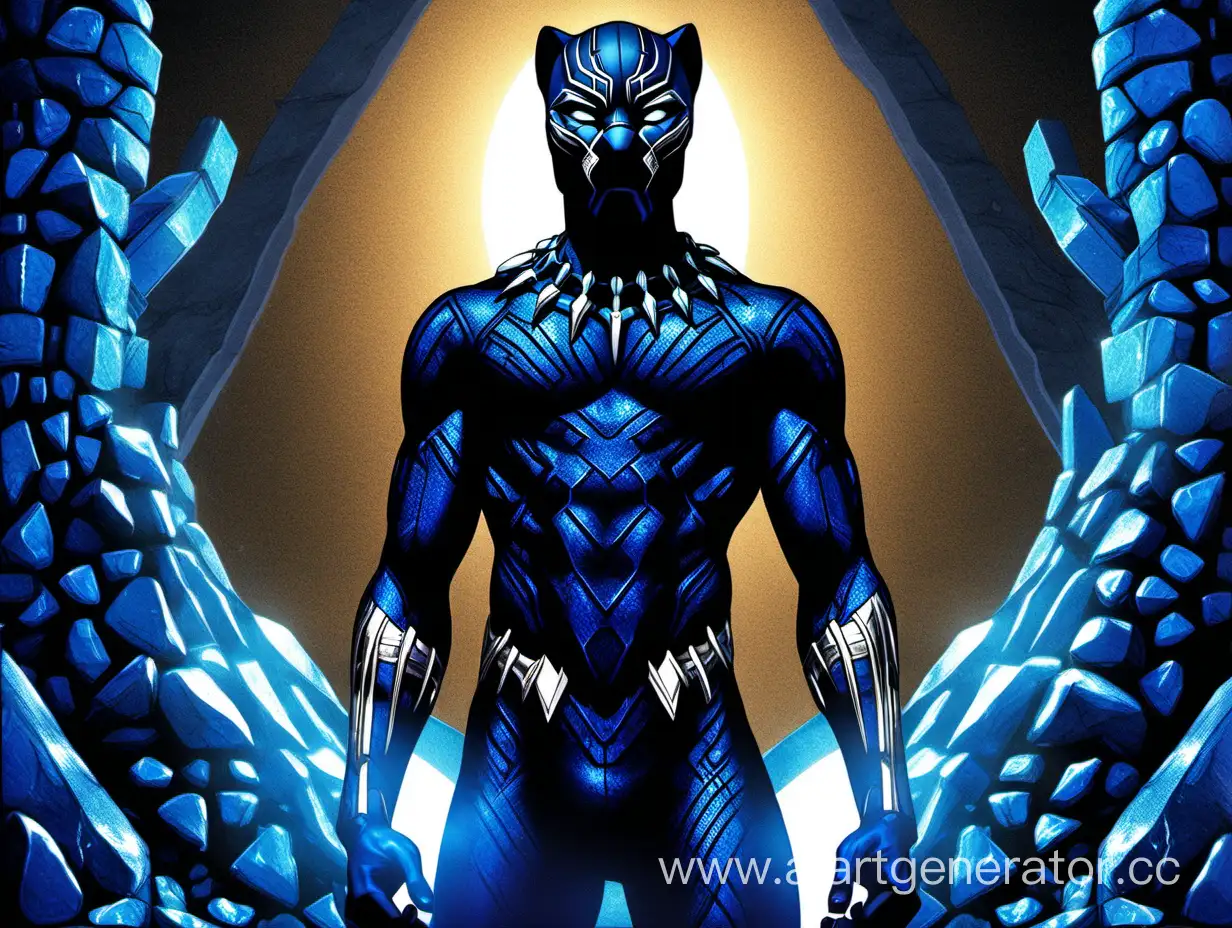 Black-Panther-Marvel-Mask-Wakanda-Forever-Tribute-in-Glowing-Blue-Stone-Shaft