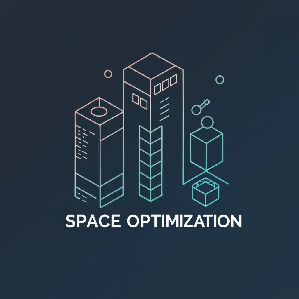 logo, blueprints dark themed, with the text "Space optimisation", typography