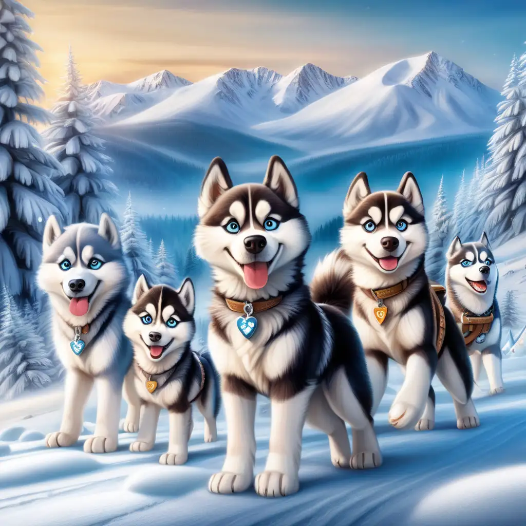 Happy Huskies Led by Luna Exploring Frosty Paws Valley