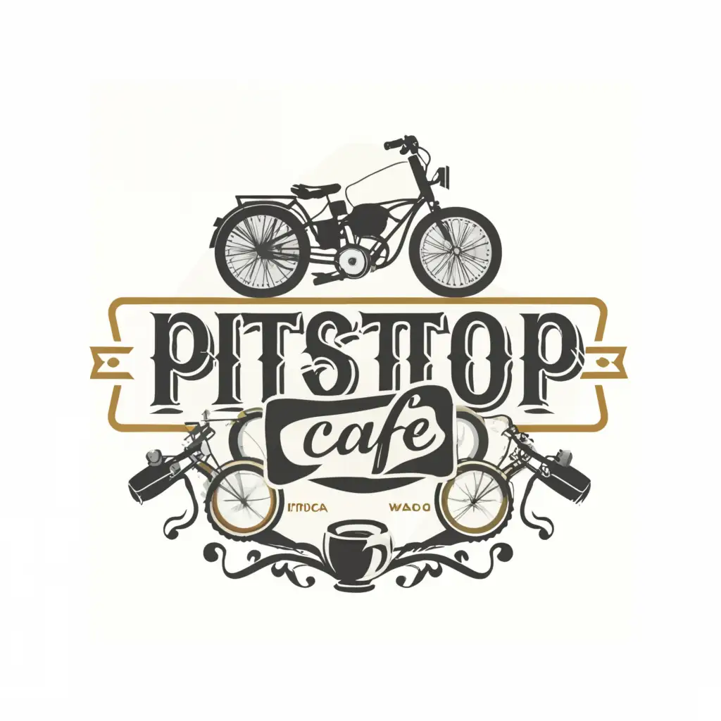 a logo design,with the text 'Pitstop Cafe', main symbol:bikes and coffee,complex,be used in Restaurant industry,clear background
