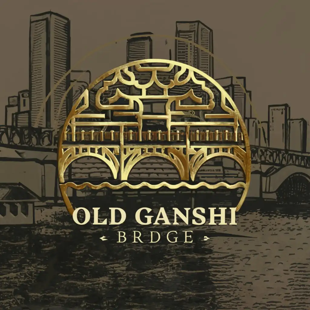 LOGO-Design-for-Old-Ganshi-Bridge-Majestic-Cityscape-Bridge-in-Golden-Black-Circular-Frame