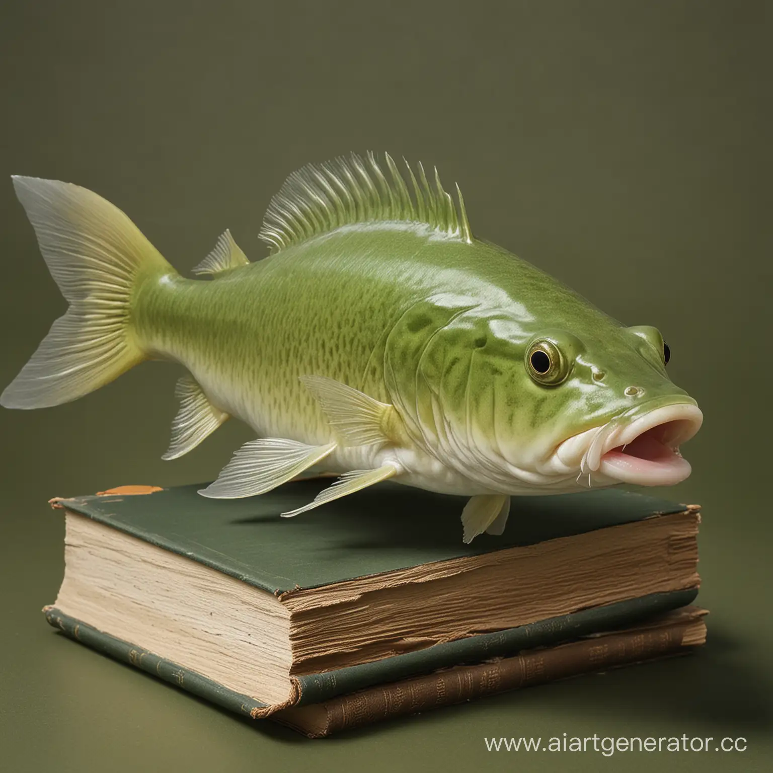 BlondishHaired-Green-Catfish-Swimming-Among-Books