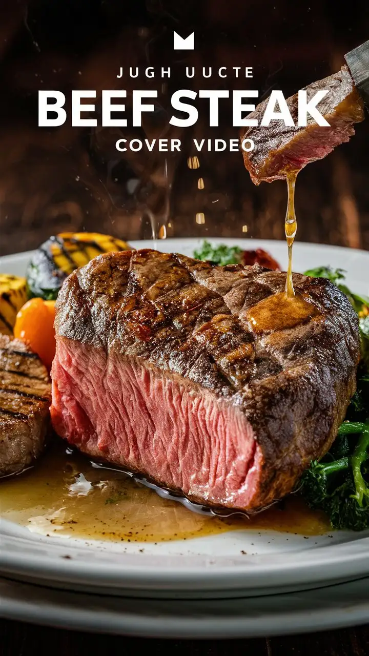 cover for video juicy beef steak realistic high quality 9:16