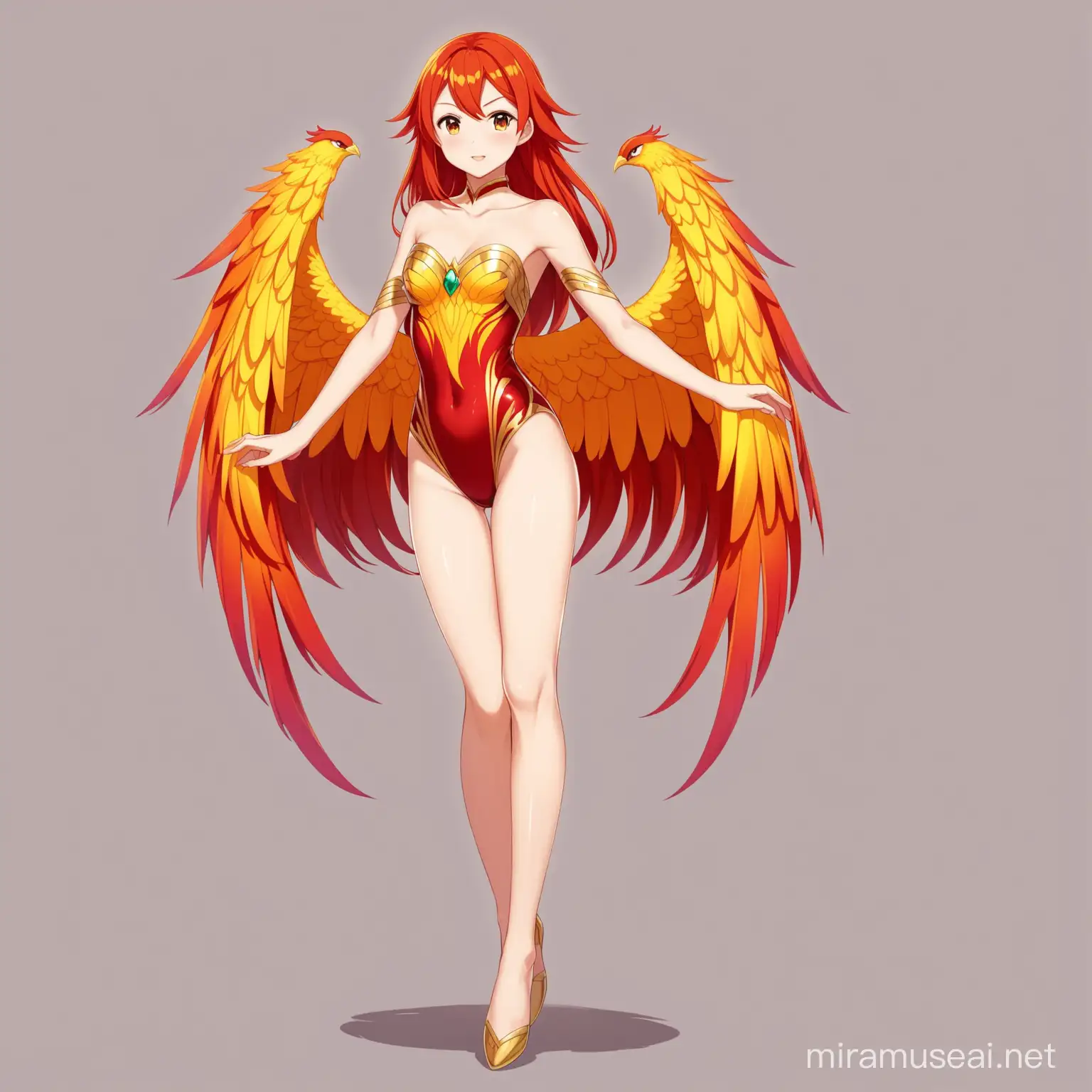 Anime Phoenix Girl in Vibrant Strapless Leotard