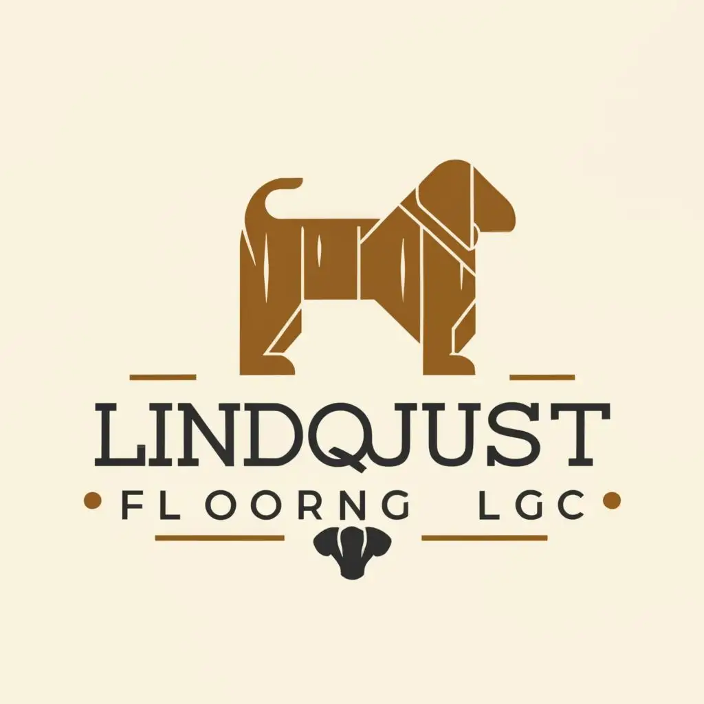 a logo design,with the text "Lindquist Flooring LLC", main symbol:wooden dog,complex,clear background