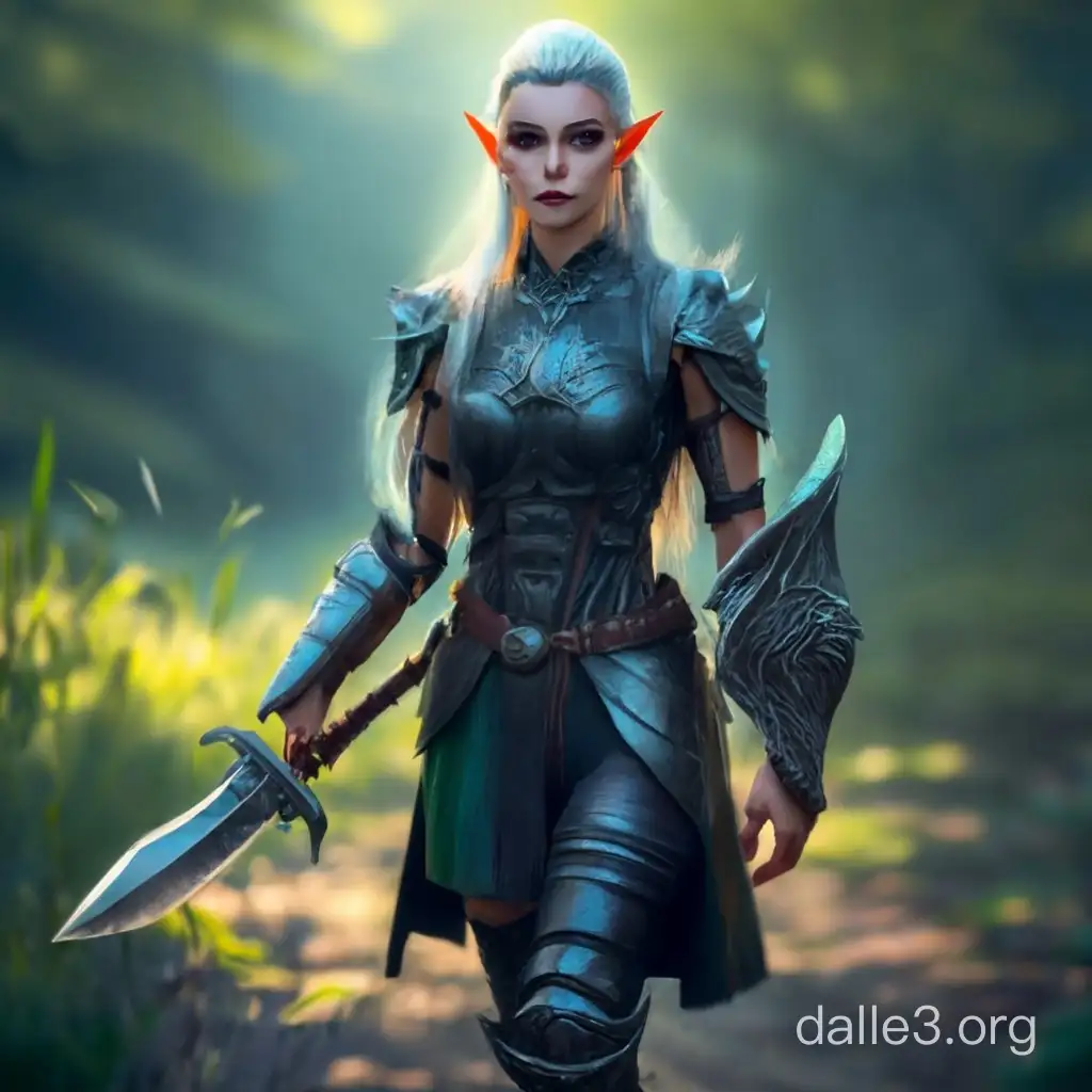 Dark elf with fair hair, elf with dagger, drowman,4k, realistic model
стиль Linage 2, dark elf, droy, elf with 1 dagger, 4k, улучши исходное изображение и сгенерируй реалистичную модель как 3D, в броне без шлема