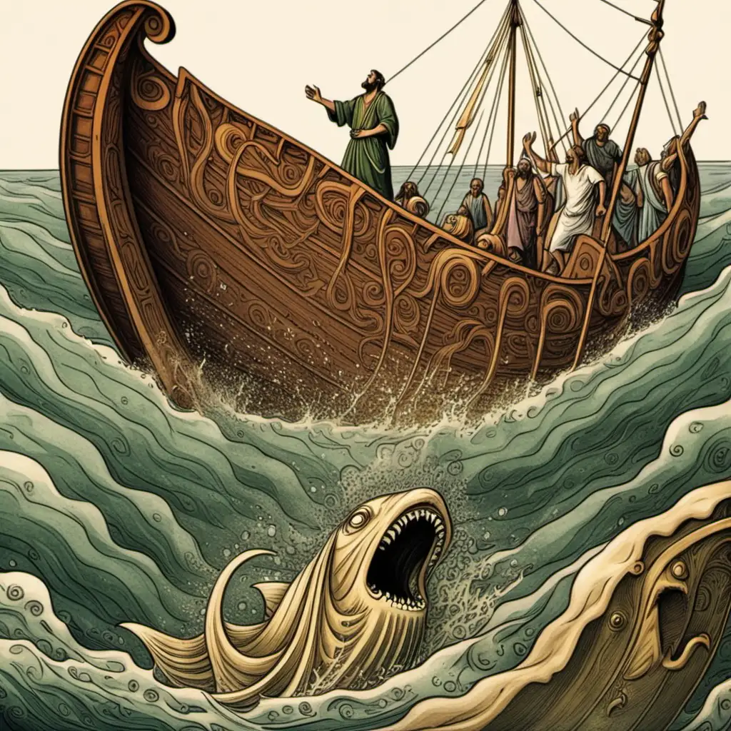 Biblical Story of the Prophet Jonah Swallowed by a Great Fish