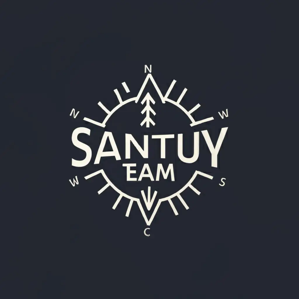 a logo design,with the text "SANTUY TEAM", main symbol:compass, adventure ,Minimalistic,be used in Travel industry,clear background